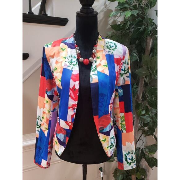 Women's Multicolor Floral Polyester Long Sleeve Open Front Jacket Blazer Size L - Picture 1 of 13